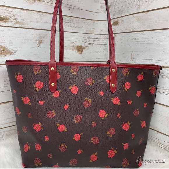 Coach floral reversible tote oxblood cherry pouch - Picture 5 of 8